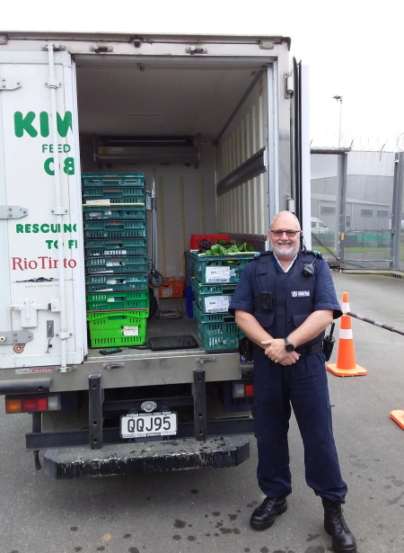 Horticulture Instructor Paul helps load the Kiwi Harvest truck with produce from the prison